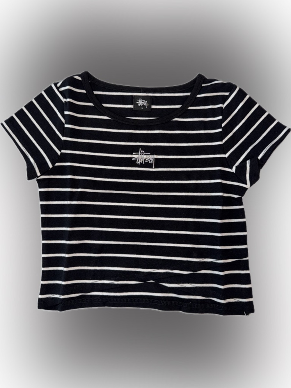 Stussy Black & White Striped Crop Tee Girls 10. Brand New.
